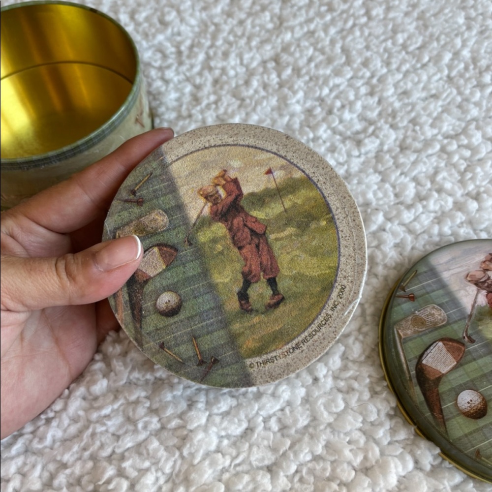 Thirstystone sandstone coasters Golf in tin New